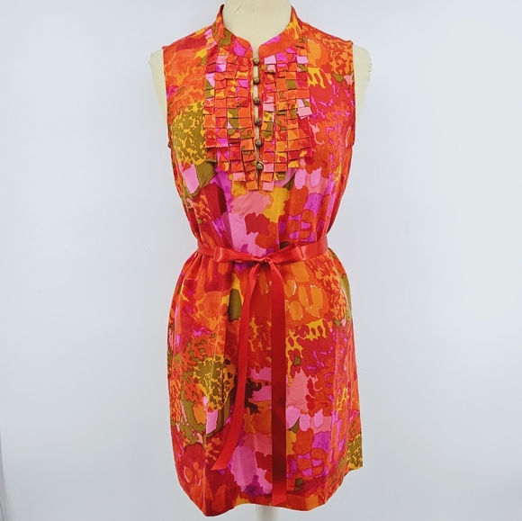 Beth Bowley Printed Silk Tie-Waist Sleeveless Dress Size 6 - Picture 1 of 12